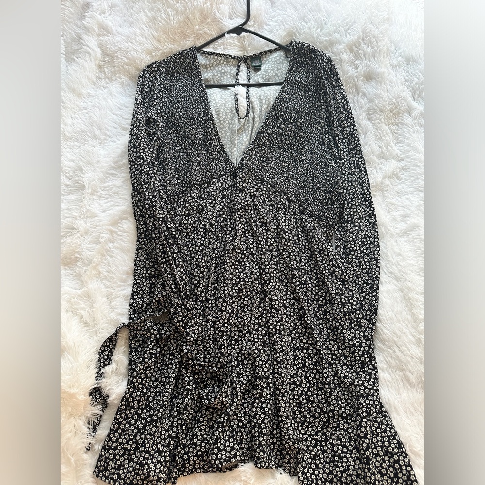 Black flower dress long sleeve